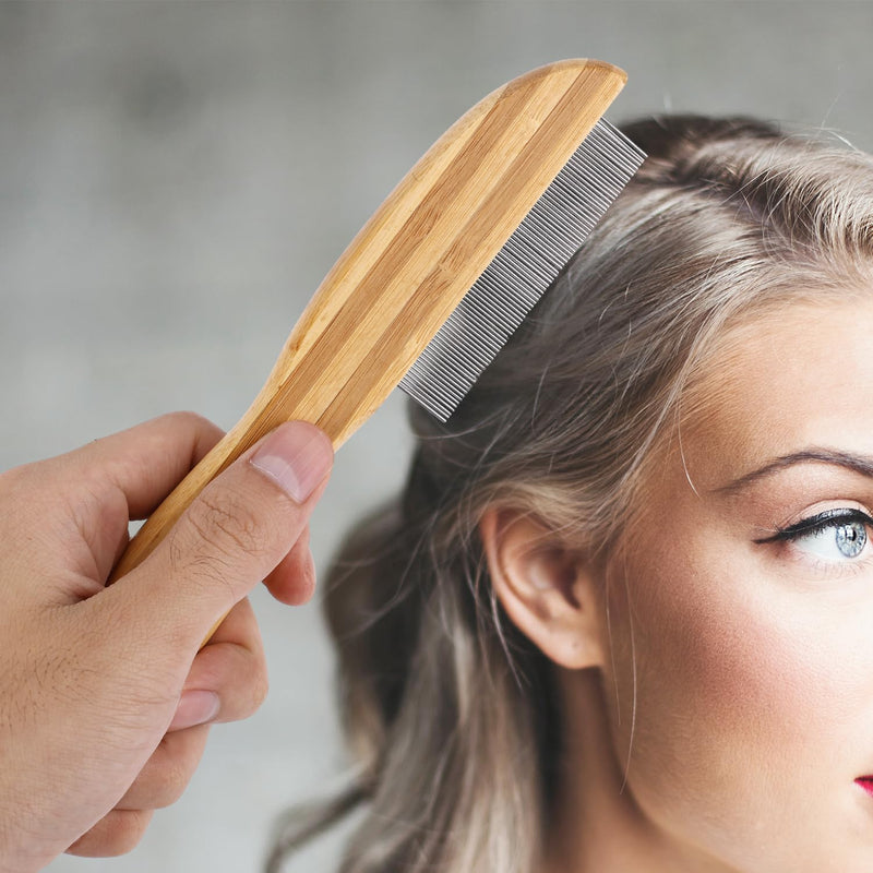 Wooden handle dandruff comb, extra fine tooth comb with metal pick, multifunctional flea comb, lice comb, care comb for children, adults, dogs, cats - BeesActive Australia