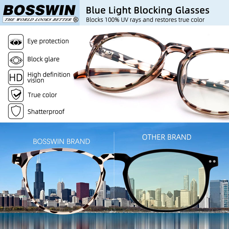 BOSSWIN Blue Light Blocking Glasses for women/men - 4Pack Computer Reading/Gaming/TV/Phones Glasses Anti UV Glare Eyestrain A-1 Black+douhua+transparent+pink - BeesActive Australia
