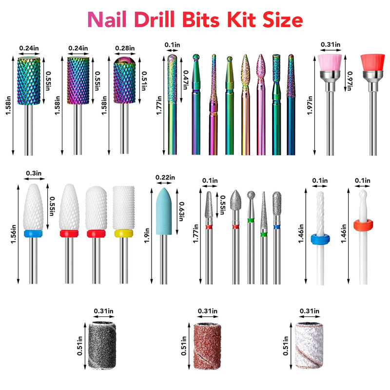 Onism 25Pcs Nail Drill Bits Set with 75Pcs Sanding Bands (80#/120#/180#), High-Precision Tungsten Carbide & Ceramic Efile Bits for Acrylic Gel Removal, Cuticle Care Kit with Organizer Box,Pink Pink - BeesActive Australia