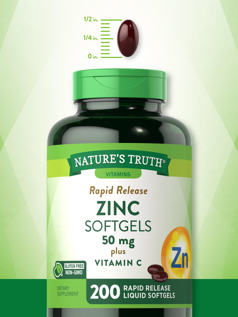Nature's Truth Zinc 50mg with Vitamin C | 200 Liquid Softgels | Non-GMO & Gluten Free Supplement - BeesActive Australia
