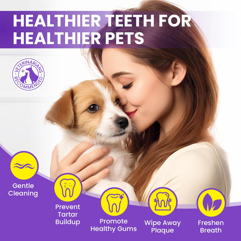 Pet Teeth Cleaning Wipes for Dogs & Cats, Pet Dental Finger Wipes for Dogs, No-Rinse Dog Toothbrush Toothpaste to Reduce Plaque & Tartar, Disposable Dog Tooth Brushing Kit - Uncented - 50 Count 1-Uncented - BeesActive Australia
