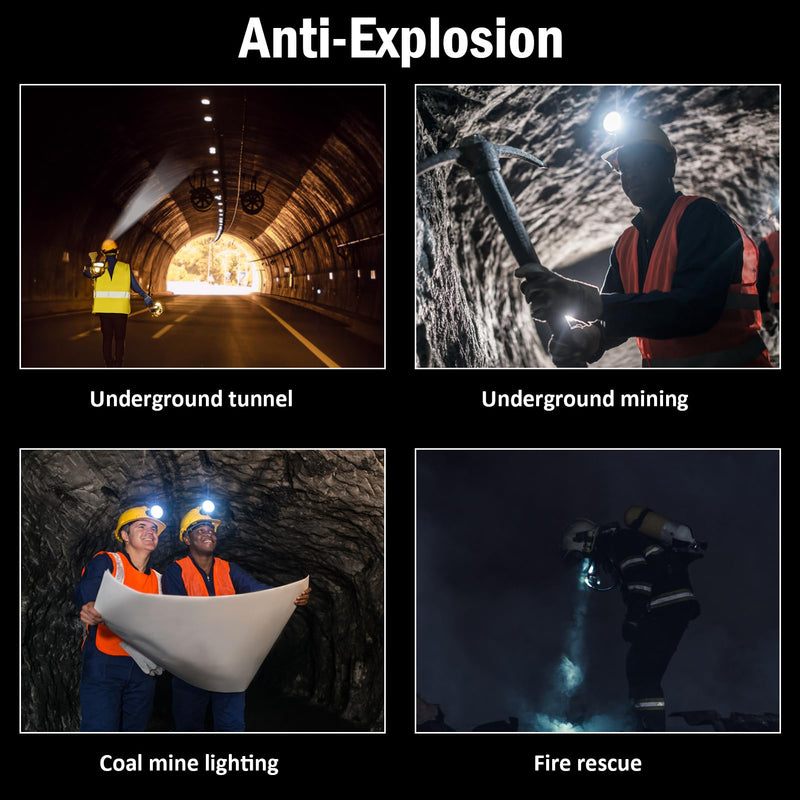Mining Headlight Anti-Explosion Coal Miners Rechargeable Headlamp 7000LUX Brightness with Warning Light, Waterproof Head Lamp for Underground Work Red
