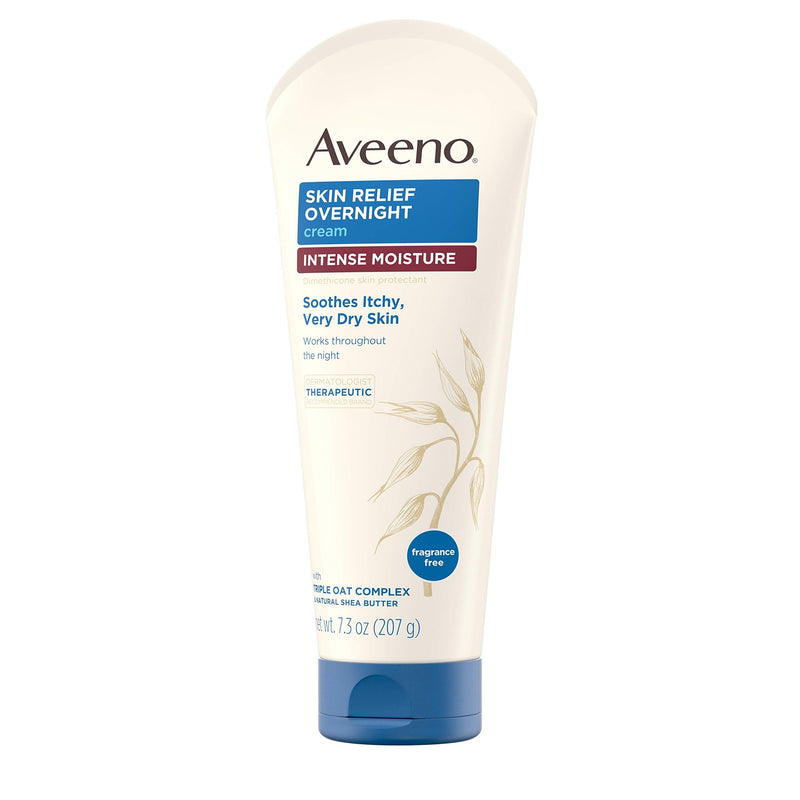 Aveeno Skin Relief Overnight Intense Moisture Cream with Triple Oat Complex & Natural Shea Butter, Therapeutic Dimethicone Skin Protectant for Dry Itchy Skin Relief, Fragrance- & Steroid-Free, 7.3 oz Fragrance free 7.3 Ounce (Pack of 1)