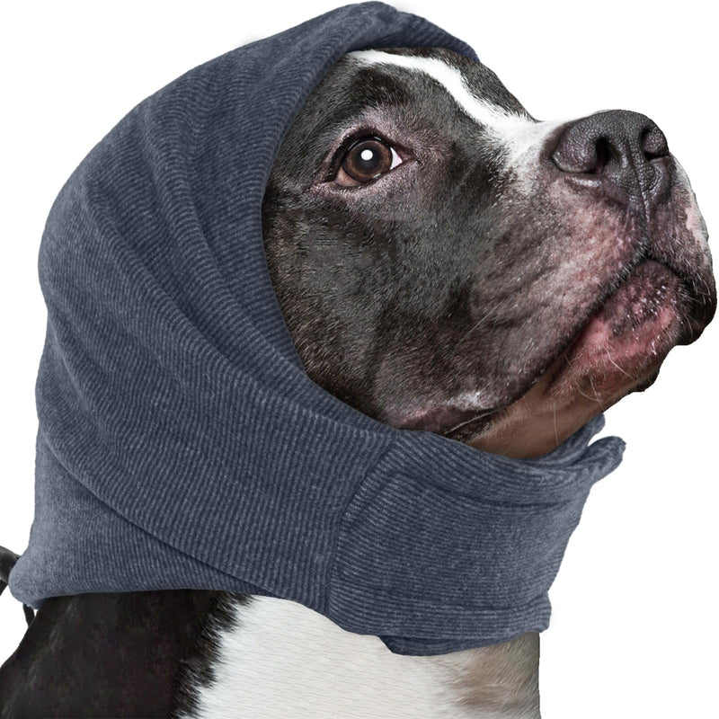 Nanaki Dog Calming Hoodie No Shake Ear Wraps for Dogs, Adjustable Head Protection Cover Doggy Muffs Head Warp, Pet Hematoma Ear Wrap for Anxiety Relief, Grooming and Force Drying, Bathing, Fireworks L(Head Girth:18.5"-24.4") Grey