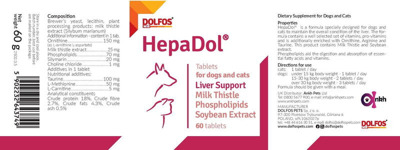 HepaDol Liver Support for Cats and Dogs 60 tablets enriched with Milk Thistle Ornithine Arginine Taurine