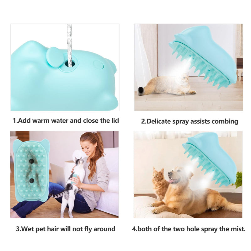 cat brush with steam,cat steam brush,3-in-1 steam brush cat spray massage comb cat comb,grooming brush pet hair removal comb for cat and dog ，2 spray opening Blue - BeesActive Australia