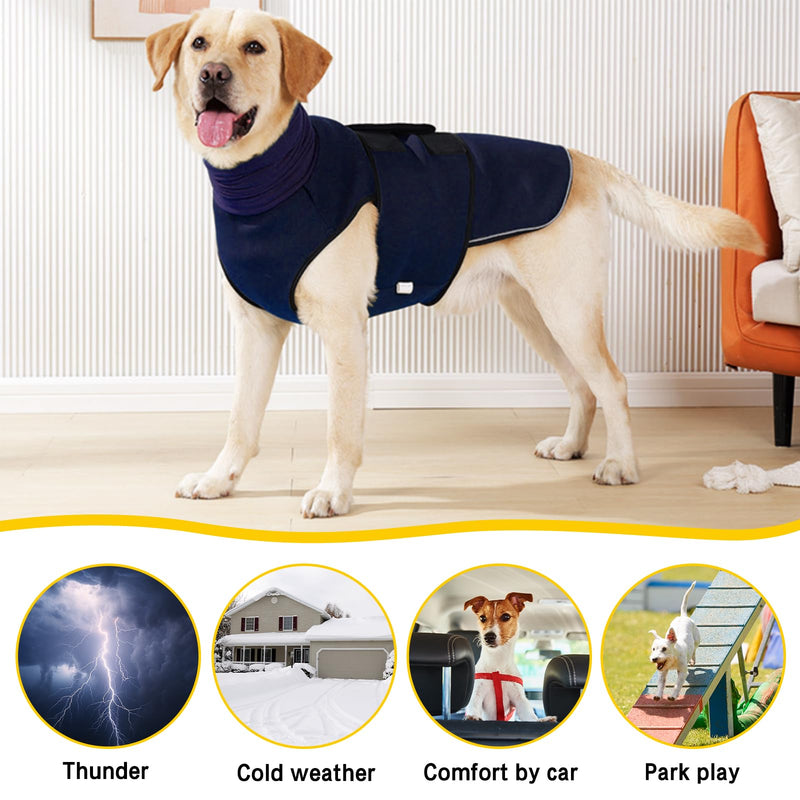 Yanmucy Calming Dog Coat with Dog Snood 2 in 1 Anxiety Relief Adjustable Anxiety Jacket with Dog Hoodie Earmuffs Relieve Nervous Dog Vest for Fireworks Thunder (Blue, 2XL) Blue - BeesActive Australia