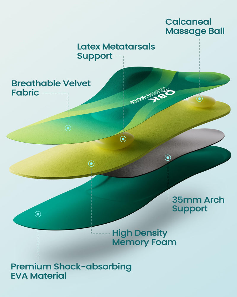 Orthotic Insoles for Plantar Fasciitis, QBK Memory Foam Insoles, Supportive Relief for Achilles Tendonitis, Flat Feet, Bunions, Shin Splints, Foot Pain XXS Green XXS: ( Women 4.5 - 5 ) - BeesActive Australia