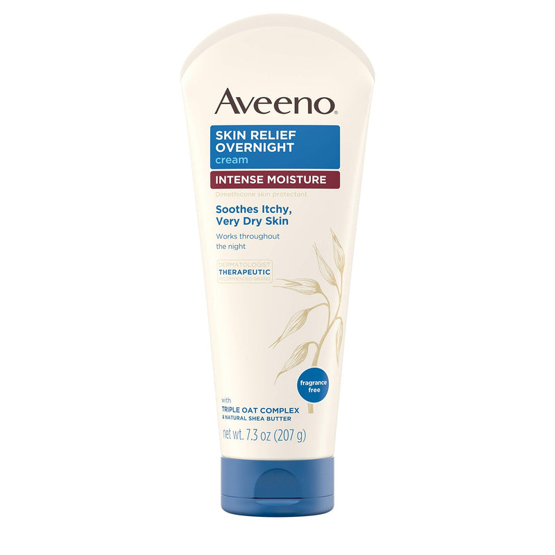 Aveeno Skin Relief Overnight Intense Moisture Cream with Triple Oat Complex & Natural Shea Butter, Therapeutic Dimethicone Skin Protectant for Dry Itchy Skin Relief, Fragrance- & Steroid-Free, 7.3 oz Fragrance free 7.3 Ounce (Pack of 1)