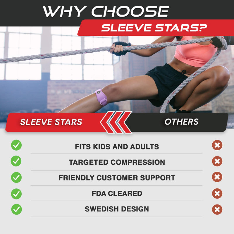 Sleeve Stars Swedish Brand Patellar Tendon Support Strap for Women & Men Effective Osgood Schlatter Knee Brace Youth & Kids Knee Brace with 3 Adjustable Length fits 12"-24" (Pair/Light Purple/Adult) Adults Light Purple 2 - BeesActive Australia