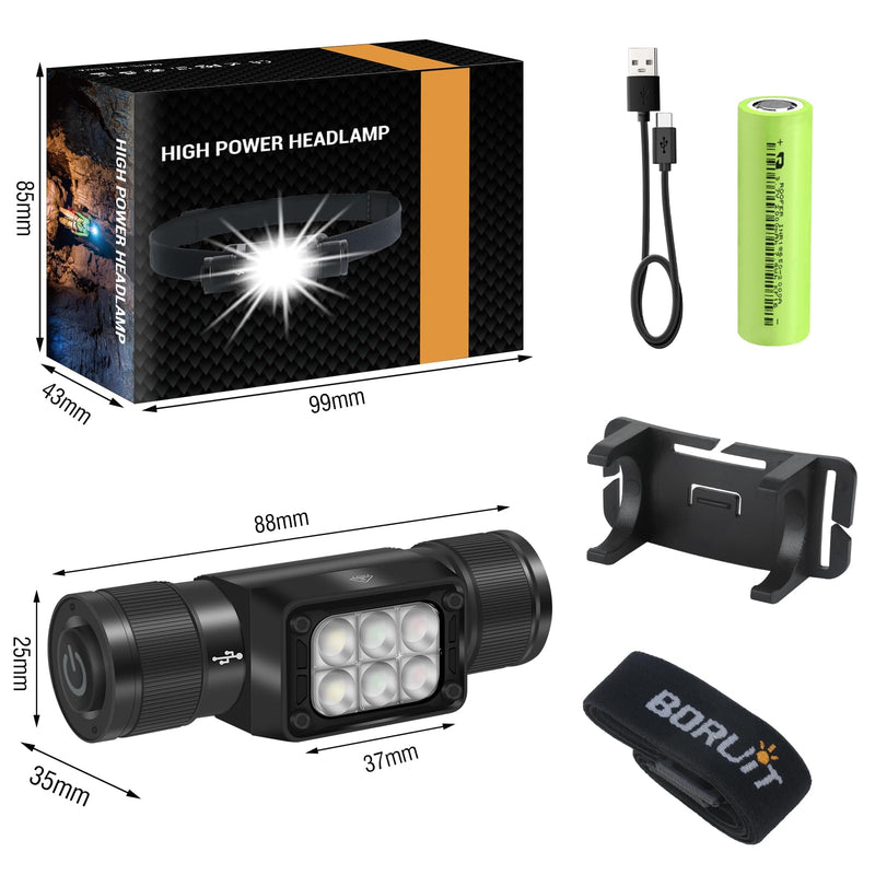 BORUIT HP360 LED Rechargeable Headlamp with White Green Red Light,Super Bright Head Lamp Flashlight,IP67 Waterproof,7 Working Modes,Suitable for Adults Running Camping Hiking Fishing HP360 Headlamp