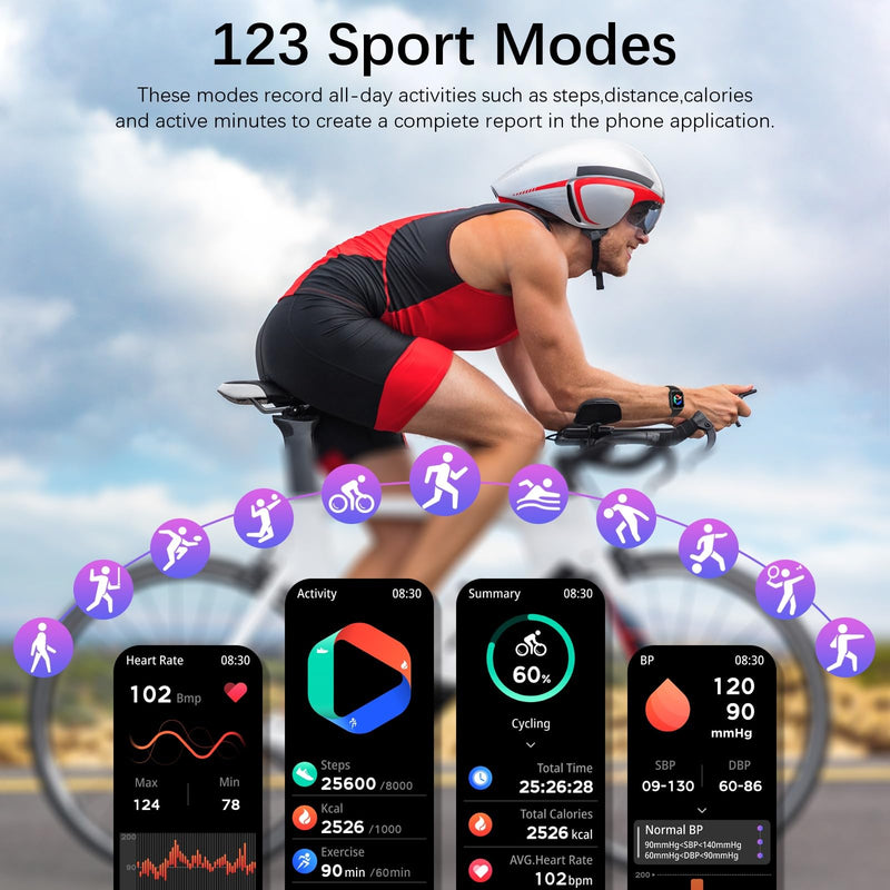 Smart Watches for Men (Answer/Make Call), Fitness Tracker with 123 Sport Modes, Heart Rate Monitor, Spo2, Step Counter, Sleep Tracker, IP68 Waterproof Sports Watch, Fitness Watch for iPhone ＆ Android Black