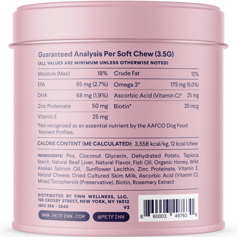 Finn Skin & Coat Salmon Oil Supplement for Dogs | Supports A Thick & Shiny Coat | Fish Oil from Wild Alaskan Salmon, Omega-3s, EPA & DHA, Biotin, & Zinc | 90 Soft Chews - PawsPlanet Australia
