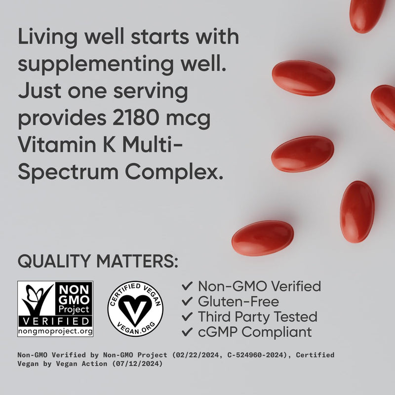 Sports Research Vitamin K Multi-Spectrum - Three Types of Vitamin K: K1, K2 MK-4 & K2 MK-7 - Vegan Friendly, Plantgel Capsule - 60 softgels 60 Count (Pack of 1) Multi-Spectrum K - BeesActive Australia