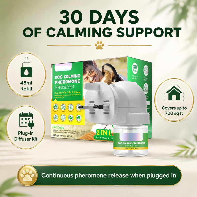 W-Direct Dog Calming Pheromone Plug In Diffuser Kit 2 in 1 Set – 30 Day 48ml Refill – Stress & Anxiety Relief for Dogs, Separation, Noise & Multi Dog Homes