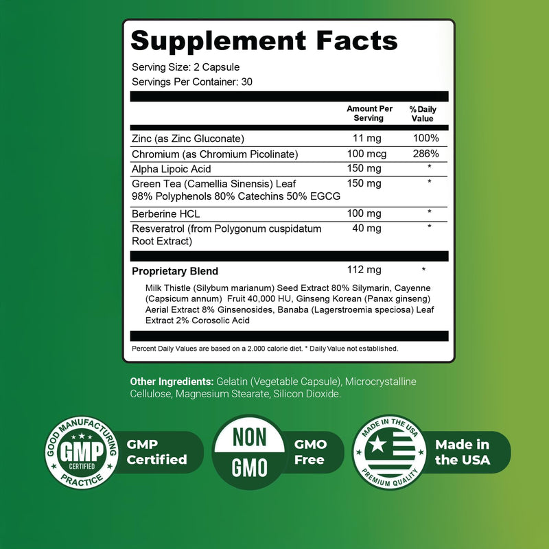 Claritox – Zinc, Chromium, ALA & Green Tea – 60 Ct, 3 Month Supply | Also includes Resveratrol & botanicals with Zinc, Chromium, ALA & Green Tea | Non-GMO, Stimulant-Free 60 Count (Pack of 3)