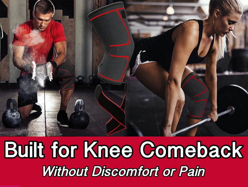 ATHLEDICT Knee Brace Compression Sleeve with Strap for Best Support & Pain Relief for Meniscus Tear, Arthritis, Running, Basketball, MCL, Jogging and Recovery for Men & Women (Black, Large) Black - BeesActive Australia