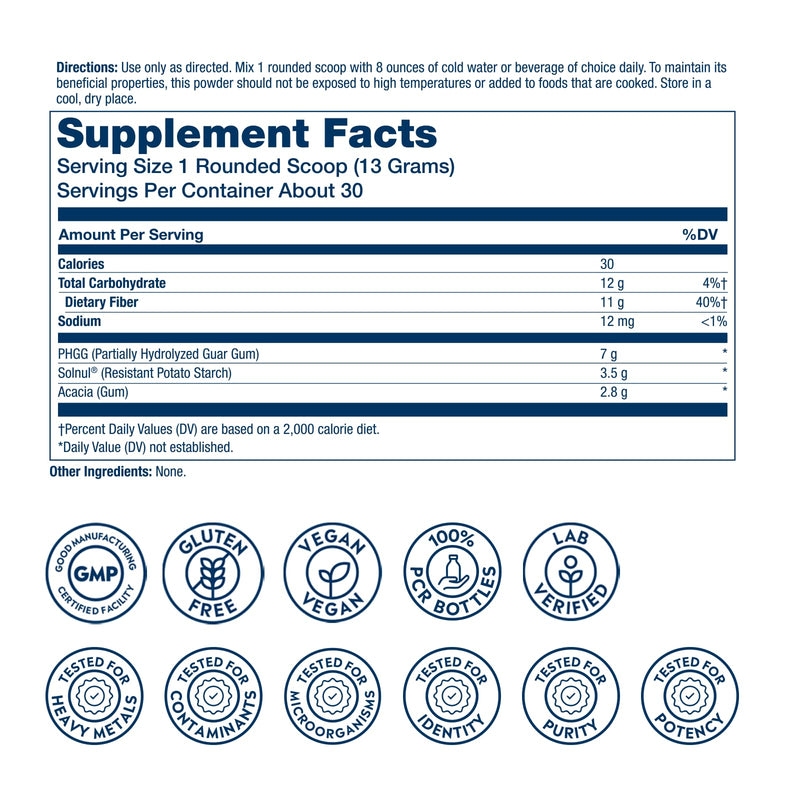 SOLARAY Triple Fiber Powder - Daily Fiber Supplement for Women and Men w/Prebiotics - Gut Health, Occasional Constipation, Digestive Health Support, Unflavored, Vegan, Gluten Free, 30 Servings, 14oz