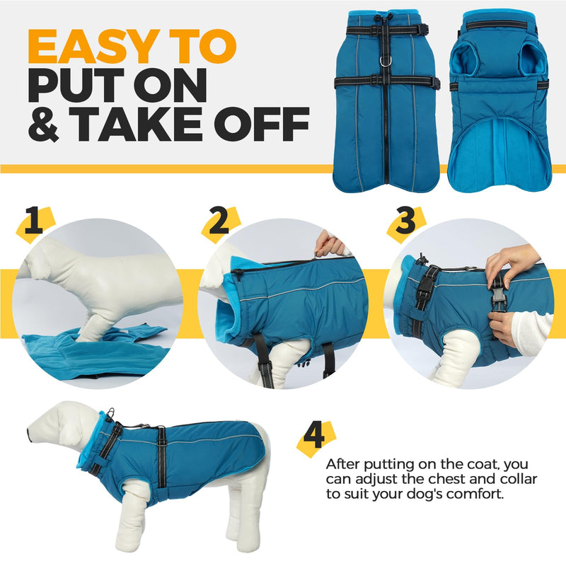 Lelepet Dog Coat,XX-Large Dog Coat with Harness Waterproof Dog Jacket Warm Dog Winter Coat with Harness Dog Fleece Jacket Dog Padded Vest Dog Snow Jacket Reflective Dog Coats for Large Dogs,Weimaraner XX-Large Blue - BeesActive Australia