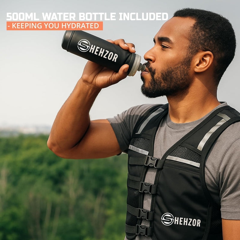Shehzor Adjustable Weighted Vest Women and Men, Running Belt with Water Bottle, Chest Rig & Running Vest, Marathon Backpack, Essentials, Hydration Vest with 500ml BPA-Free Bottle