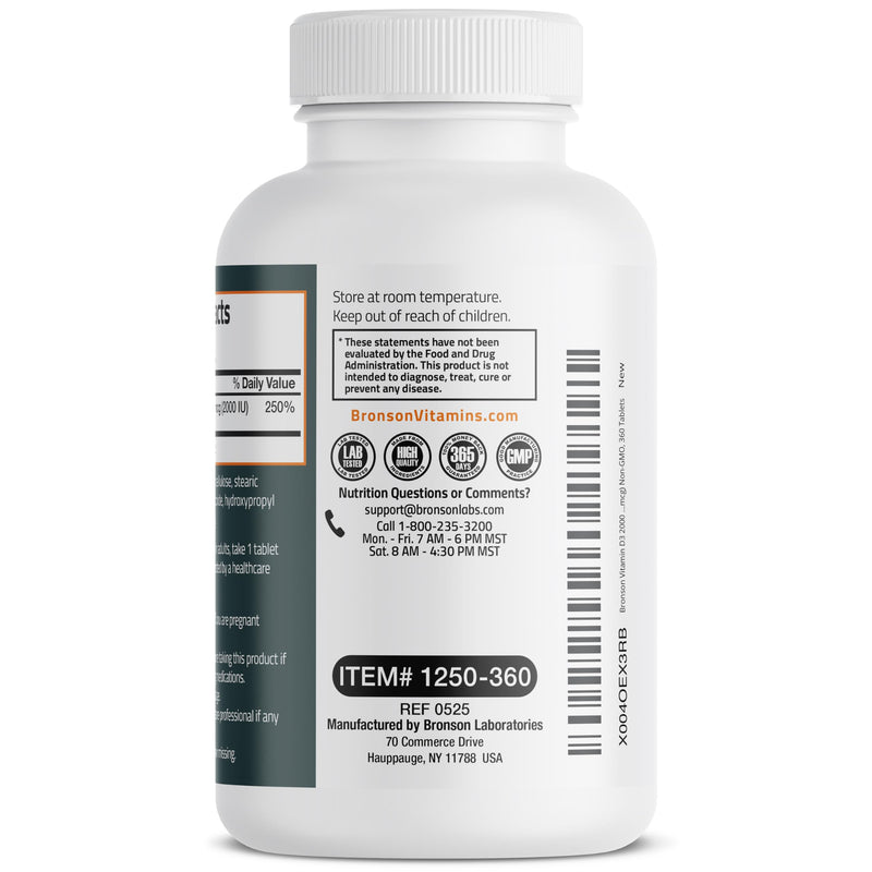 Bronson Vitamin D3 2000 IU (50mcg) Non-GMO, 360 Tablets