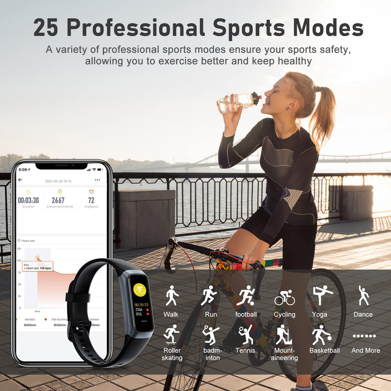 Fitness Tracker with Step Counter/Calories/Stopwatch, Activity Tracker, Health Tracker with Heart Rate Monitor, Sleep Tracker,1.10''AMOLED Touch Color Screen, Pedometer Watch for Women Men Black - BeesActive Australia