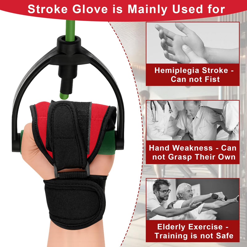 Stroke Finger Splint Brace Ability, Finger Rehabilitation Auxiliary Training Gloves for Elderly Patients, Anti-Spasticity Hand Therapy Equipment for Fist Stroke Hemiplegia Hand Training, Red