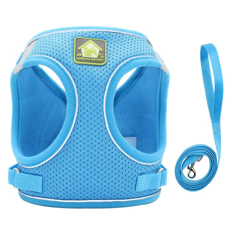 FEimaX Dog Harness with Leash for Small Medium Dogs Cats Soft Mesh Puppy Harness Breathable Chest Harness Adjustable Reflective No Pull Vest Chihuahua Cat XS (Chest 26-29cm) Blue - BeesActive Australia