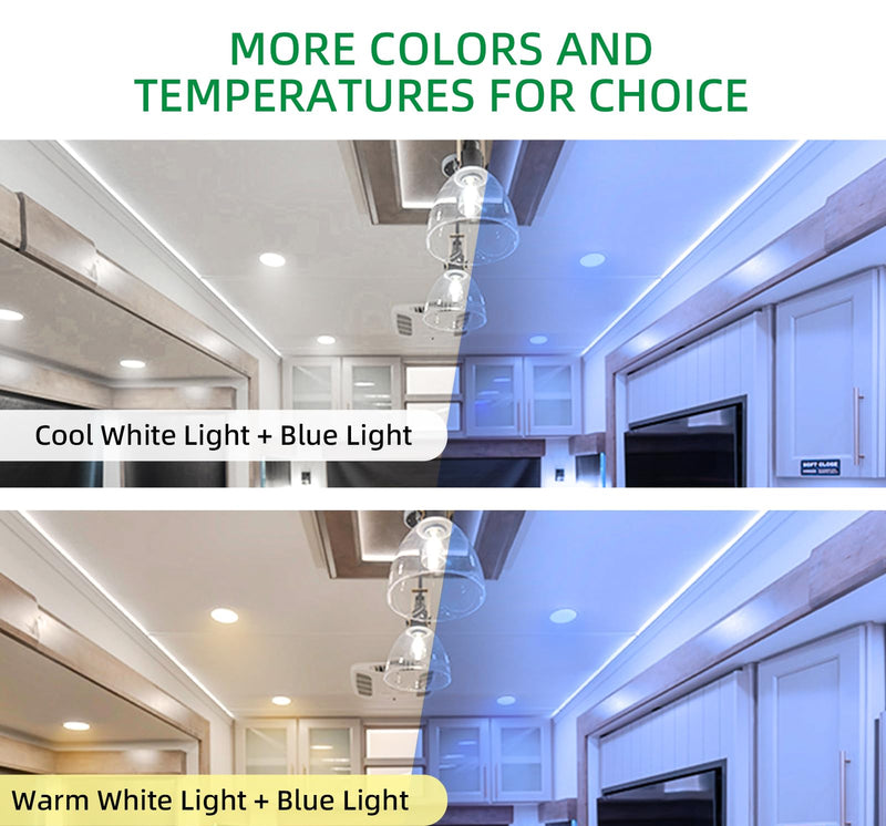 RV Puck Light 5Inch, Dimmable RV Light Fixture 12V, Camper Interior Light with Inbuilt Dimmer Switch, RV Ceiling Light for Boat Camper Trailer Car(Dimmable Warm White& Blue Nightlight, 6PCS) Warm White 6Pack