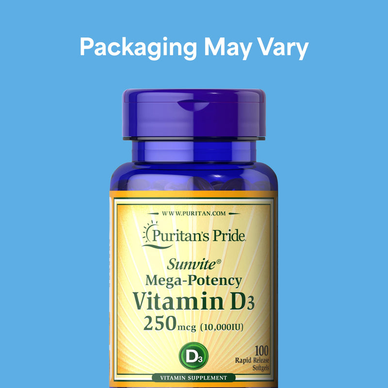 Puritan's Pride Premium Sunvite™ Mega-Potency Vitamin D3 10,000 IU 200 Count (Pack of 1)