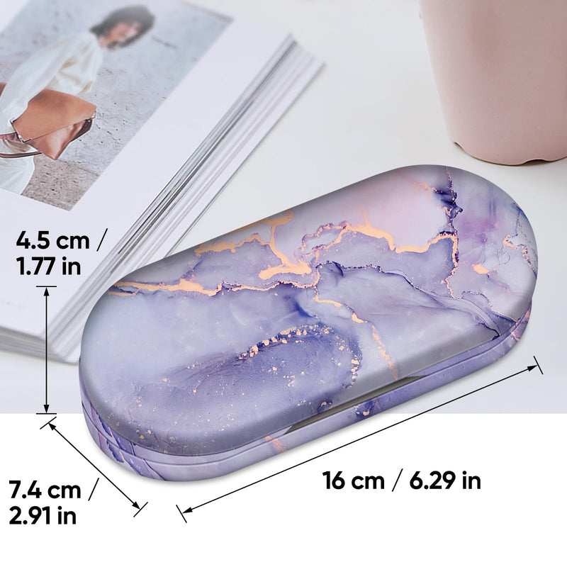 Fintie 2 in 1 Contact Lens Case and Eyeglasses Case, Double Sided Portable Eyeglasses Travel Holder with Built-in Mirror, Tweezer and Contact Lens Solution Bottle Included Lilac Marble