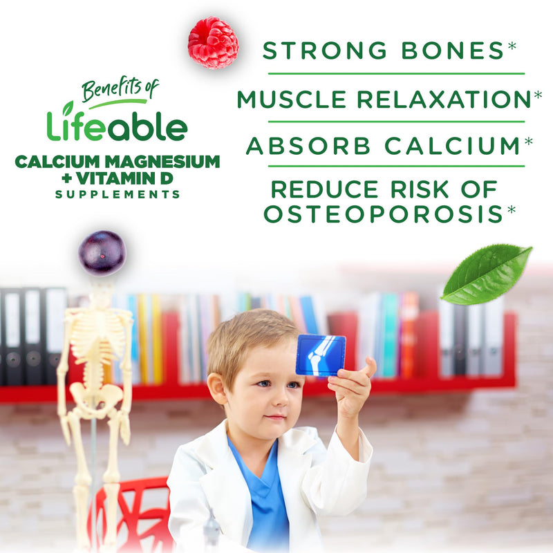 Lifeable Kids Calcium Magnesium Zinc Gummies | Calcium with Vitamin D3 | Great Tasting Calcium Supplements for Kids | Calcium Gummies for Bone Health | 90 Gummies