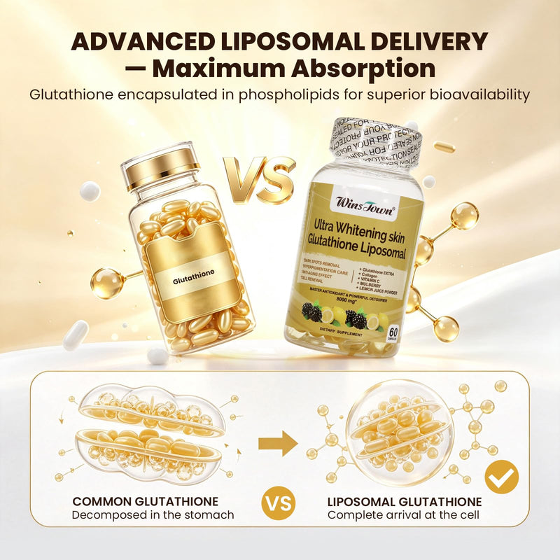 Whitening Skin 8000mg Glutathione Liposomal Softgels, 60 Ct | Ultra Antioxidant Supplements, Dark Spots Remover, Cell Renewal, Anti-Aging