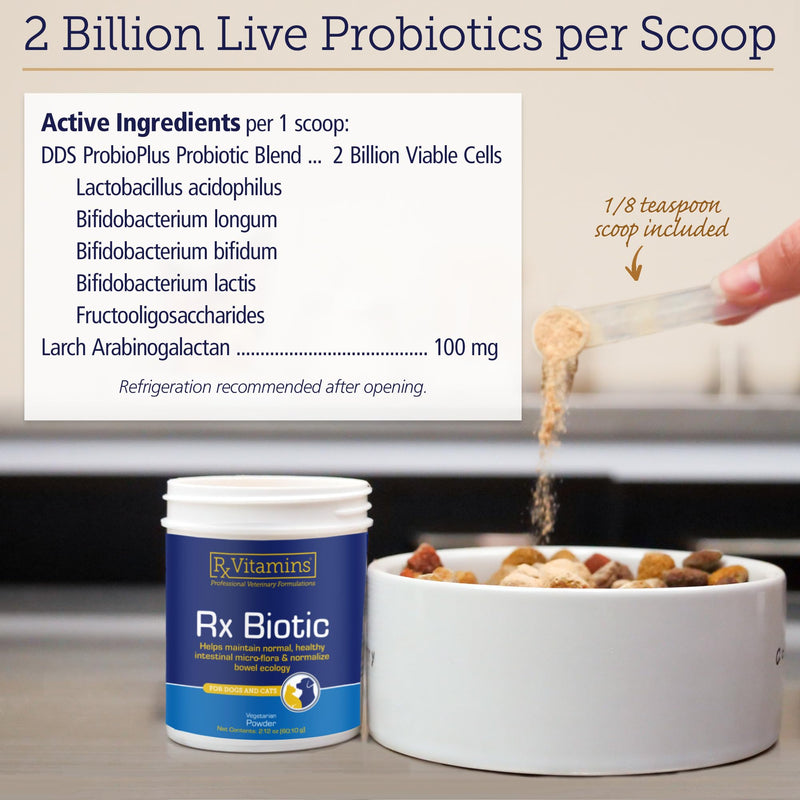 Rx Vitamins Rx Biotic - Probiotic Powder for Dogs and Cats - 2.12oz | Cat & Dog Probiotics for Digestive Health - Supports Gut Health for Dogs & Cats with Prebiotics New Label