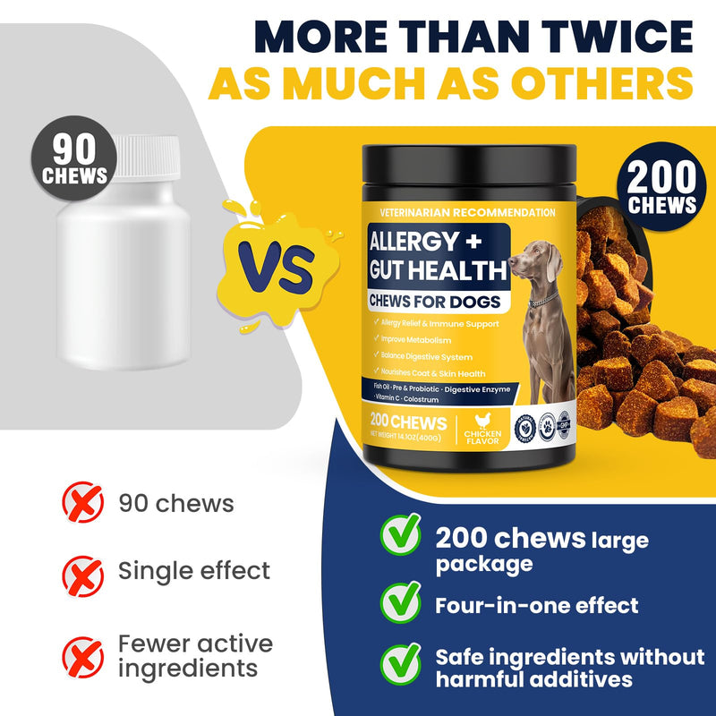 Dog Allergy Chews Probiotics for Dogs Yeast, Itchy Skin and Itchy Ears Itch Relief Immune Pre Probiotic Chews for Pet Digestive Gut Health Anti Itch Supplement for Itching and Licking Dogs Allergies Chicken