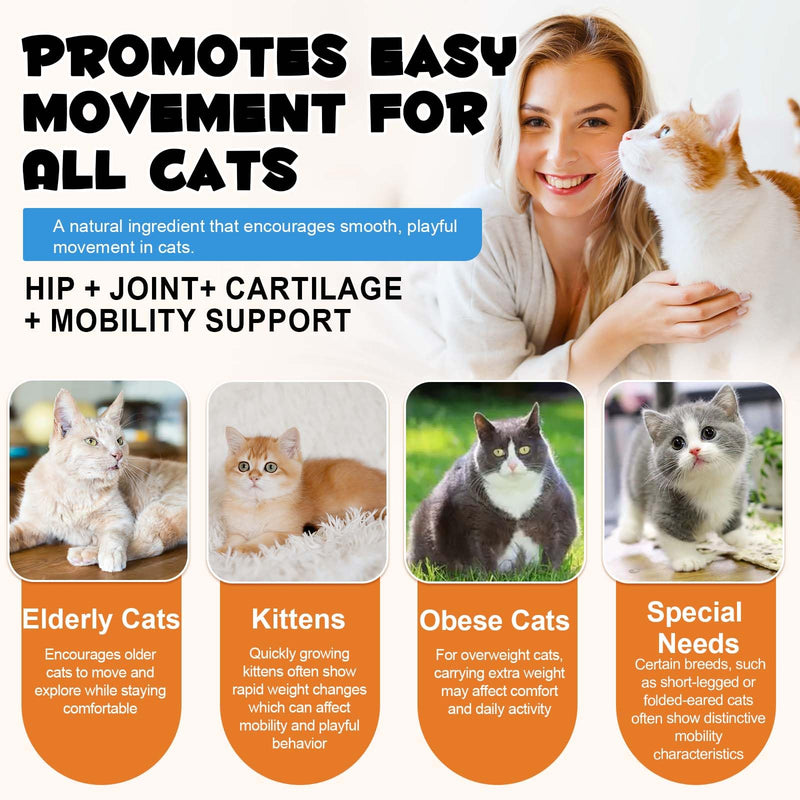 Cat Hip & Joint Health Chews – Supports Mobility & Cartilage with Glucosamine & Green Lipped Mussel,Crunchy Outside & Soft Inside Chicken Flavour, For Cats & Kittens 100g (30-Day Supply)
