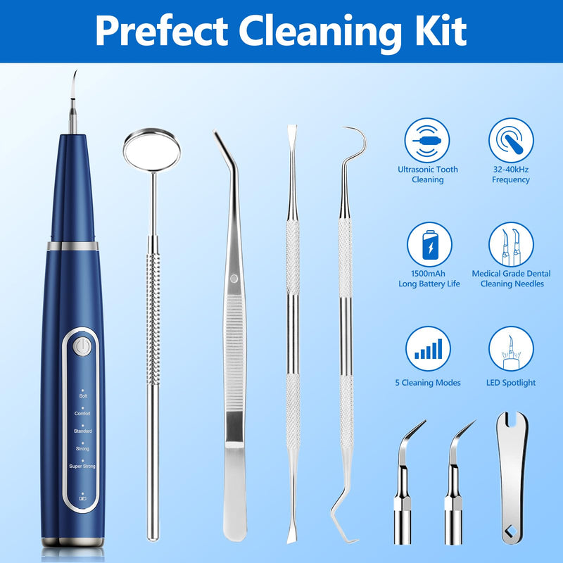 Ni-SHEN Dog Plaque Remover for Teeth,Pet Ultrasonic Tooth Cleaner,Teeth Cleaning Kit -Tartar Remover for Teeth Stains for Dogs and Cats (Blue) Blue