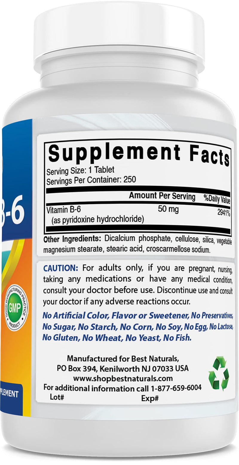 Best Naturals Vitamin B6 50 mg 250 Tablets (250 Count (Pack of 3))