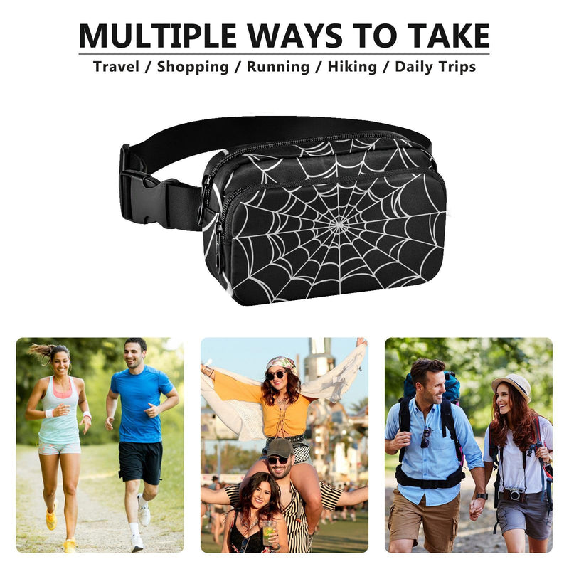 CBBYY Goth Spider Web Fanny Pack for Women Men,Crossbody Waist Bag Pack Adjustable Casual Waist Belt Bag for Travel Running Workout Cycling