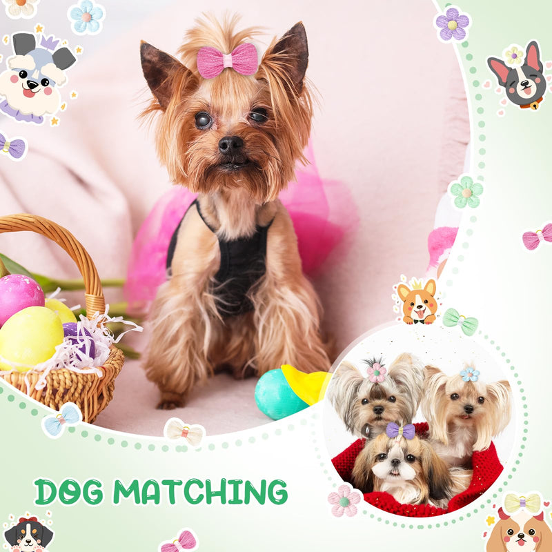 24Pcs Cute Flower Dog Hair Bows with Rubber Bands Small Dog Hair Bows Handmade Puppy Dog Grooming Bows for Dogs Girls for Holiday Spring Easter Dog Puppy Yorkie Pet Hair Accessories - BeesActive Australia