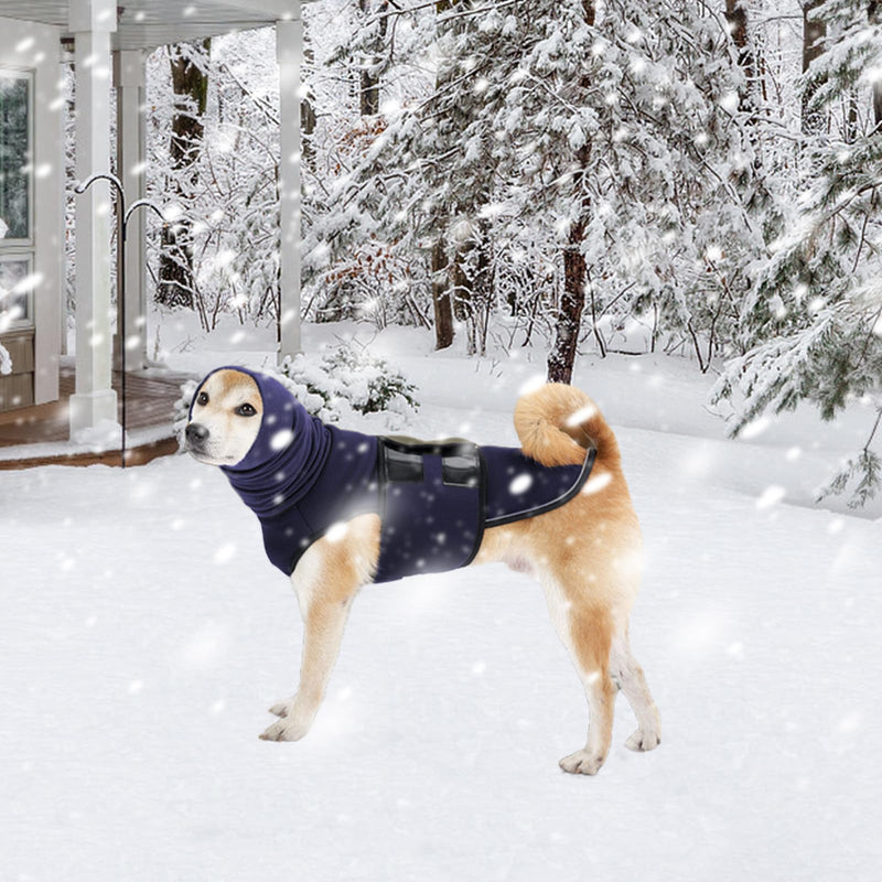 Yanmucy Calming Dog Coat with Dog Snood 2 in 1 Anxiety Relief Adjustable Anxiety Jacket with Dog Hoodie Earmuffs Relieve Nervous Dog Vest for Fireworks Thunder (Blue, 2XL) Blue - BeesActive Australia