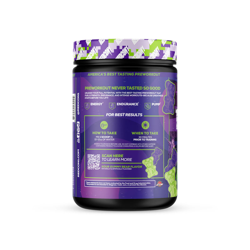 REDCON1 Total War Reloaded Pre Workout, Sour Gummy Bear - Creatine, Beta Alanine + L-Citrulline Malate Keto Friendly for Men & Women with 350mg of Caffeine - Fast Acting (30 Servings) NEW Sour Gummy Bear (Reloaded) - 30 Servings