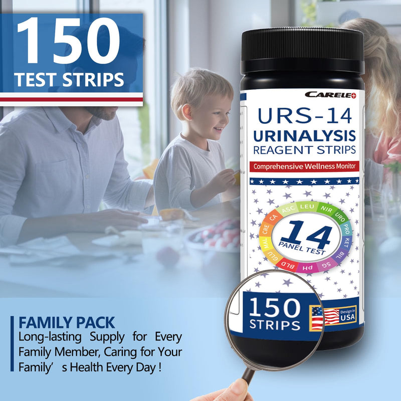 14 Parameters Urine Test Strips for Urinalysis | 150 Strips - Testing for Kidney, Liver, UTI, Keto Diet, Ketosis, PH, KET, Prot, SG, BIL, CRE, BLO, and +7 More