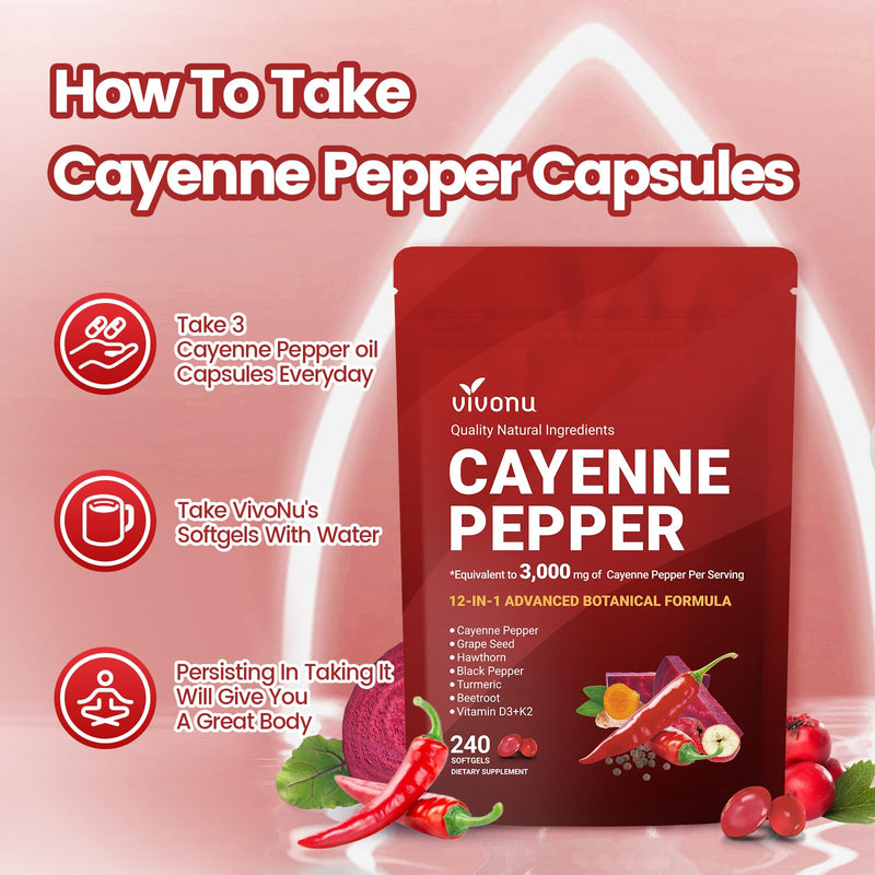 VivoNu Cayenne Pepper Softgels | Leg Vein & Heart Support, Hawthorn, Beetroot & Berberine (2 Bag) | Supports* Leg Vein, Heart & Blood Vessel Health; Vitamin E, D3+K2, Grape Seed, Hawthorn, Beetroot & Berberine 2 Bag