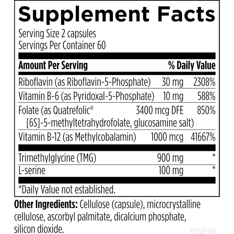 Designs for Health Homocysteine Supreme - Methylated Multivitamin of B Vitamins with Riboflavin, B6, B12, Folate, L-Serine & TMG for Brain Support & Healthy Inflammatory Response (120 Caps) 120 Count (Pack of 1)