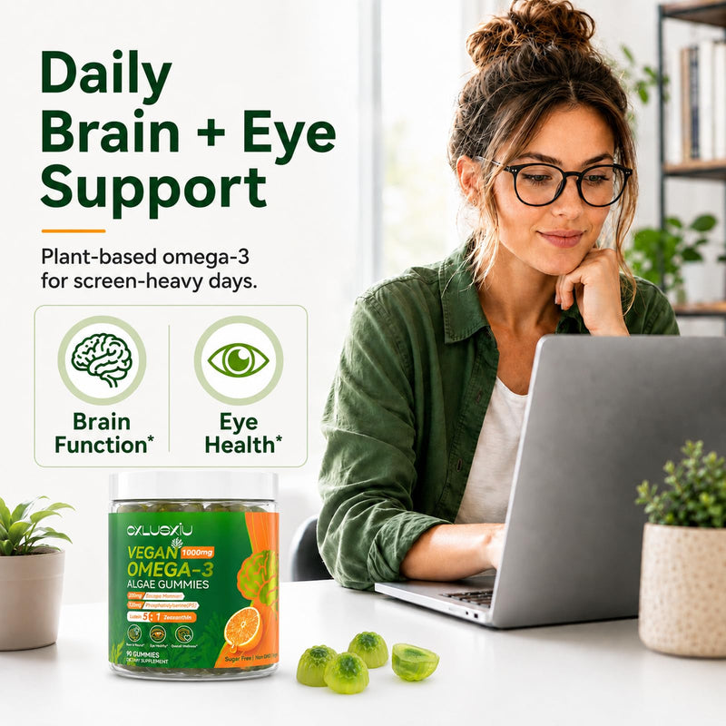 Vegan Omega 3 Gummies Supplements for Adults: Algal Omega 1600mg with DHA EPA Support Heart Joint Eye Brain Immune Health, Alternative to Fish Oil No Fishy Taste Sugar Free, 90 CT 90 Count (Pack of 1)