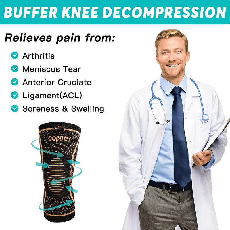 INDEEMAX Copper Knee Brace for Women Men Plus Size, 2 Pack Knee Compression Sleeve for Knee Pain, Arthritis, Running, Sports and Recovery Support, 2XL(26-28 Inch) XX-Large COPPER-Infused black knee brace,2 Pack - BeesActive Australia