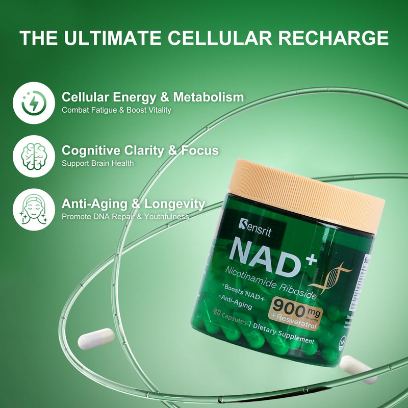 NAD+ Supplement 1800mg with Trans-Resveratrol 400mg - High Potency Nicotinamide & Vitamin B3-120 Capsules for Anti-Aging, Cellular Energy & Heart Health - Non-GMO & Gluten-Free