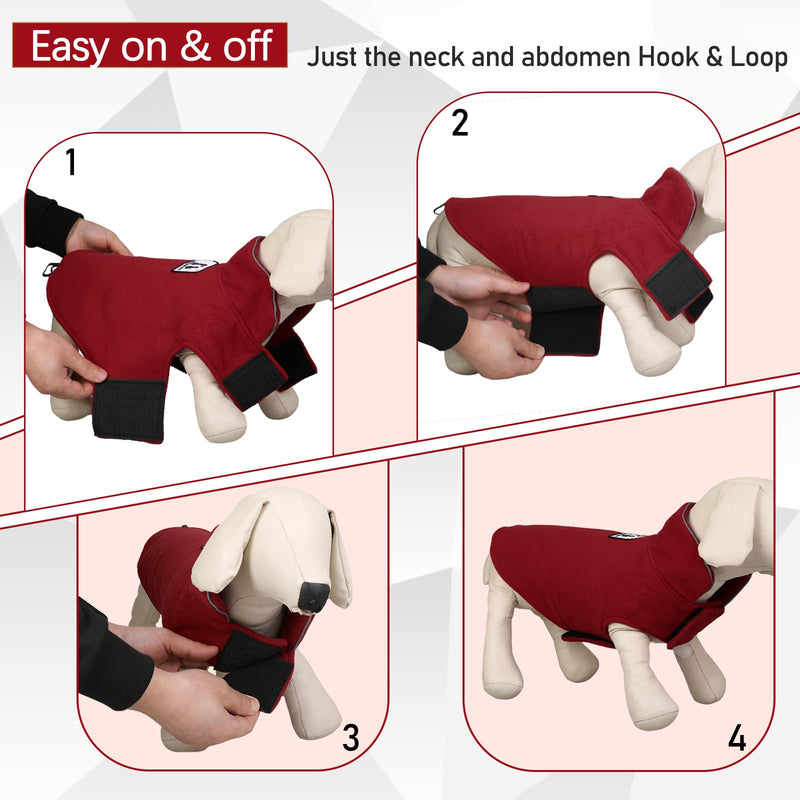 DENTRUN Windproof Winter Warm Fleece Medium Dog Coat Reversible Puppy Jacket Reflective Soft Pet Vest, Cold Weather Dog Sweater Apparel Leash Access Overcoat for Medium Breeds, Burgundy, M - BeesActive Australia