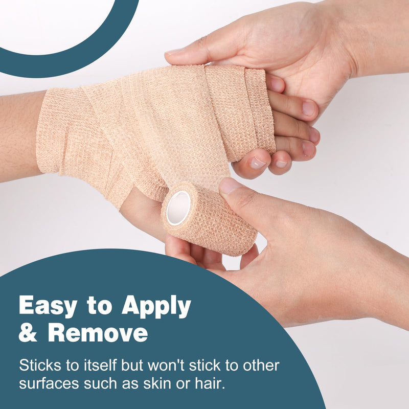 AZEN 8 Pack Self Adhesive Bandage Wrap, Elastic Cohesive Bandage Wrap, Skin Color Athletic Tape, Vet Wrap, Ankle Tape Beige